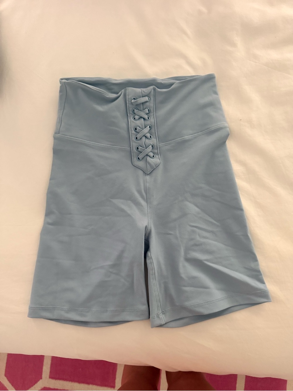 WeWoreWhat Lace-Up High Waist Light Blue Biker Shorts